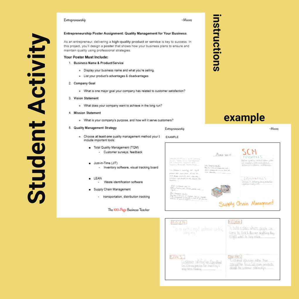 Example student activity worksheet for the Quality Control unit Example student activity worksheet for the Quality Control unit
